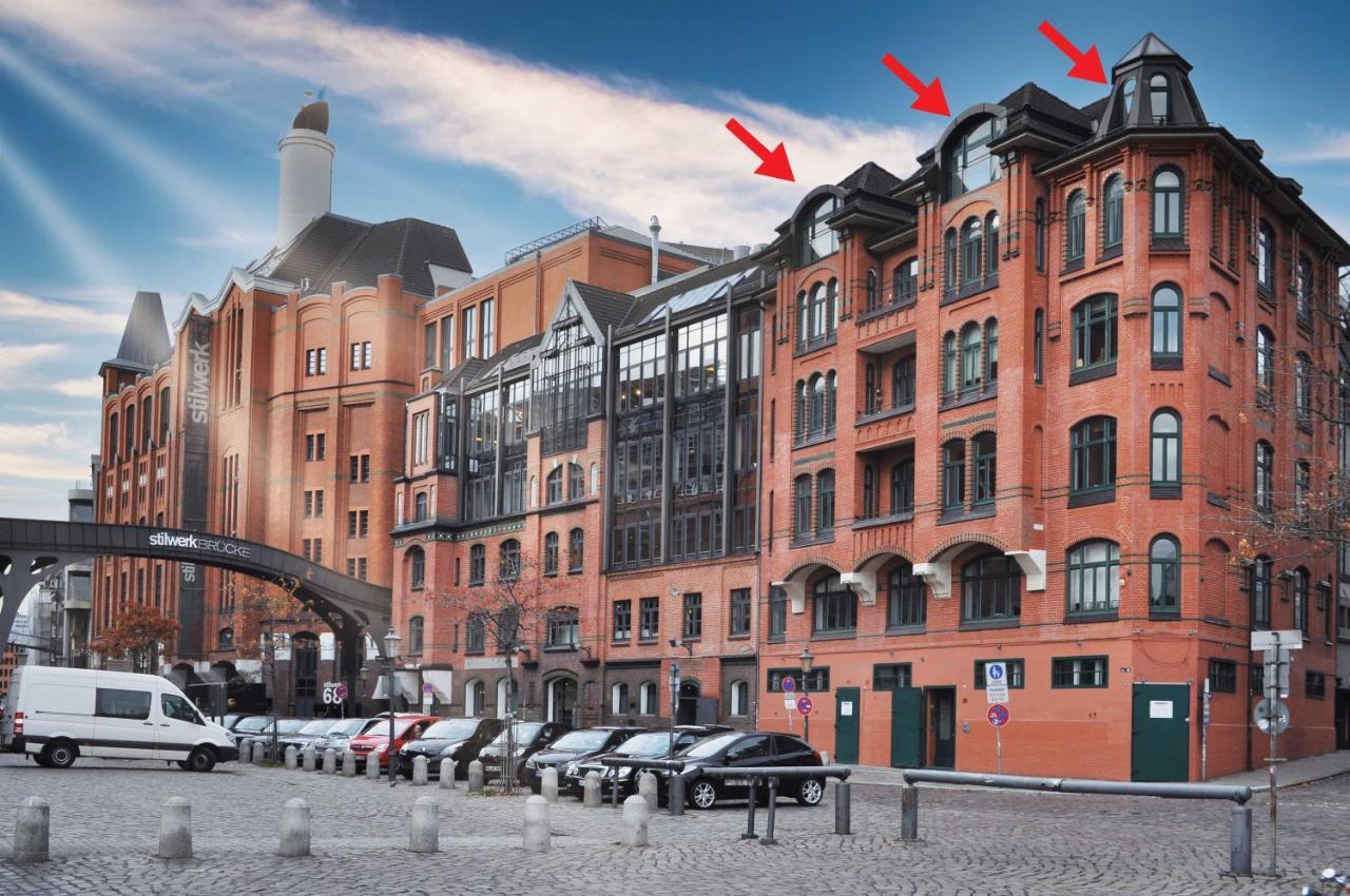 Loft-Panoramablick-Hafen & Elbe! Appartement Hamburg-Harburg Buitenkant foto